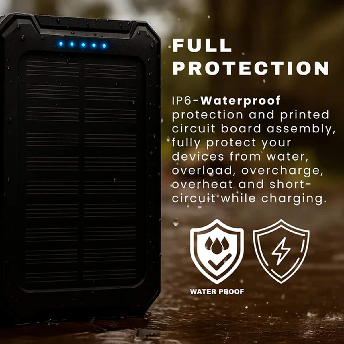 Solar Power Bank 500000mAh, Waterproof, Dual USB & LED