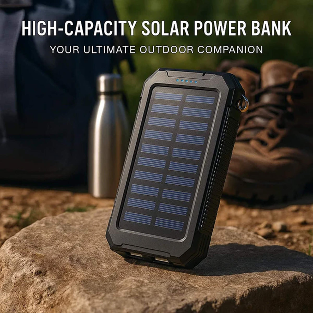 Solar Power Bank 500000mAh, Waterproof, Dual USB & LED