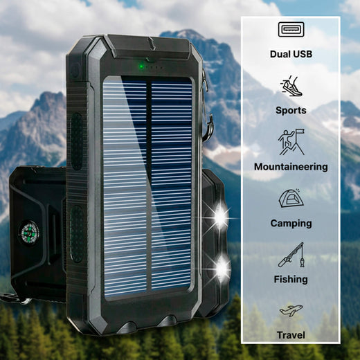 Solar Power Bank 500000mAh, Waterproof Portable Charger with Dual USB & LED Flashlight for Camping