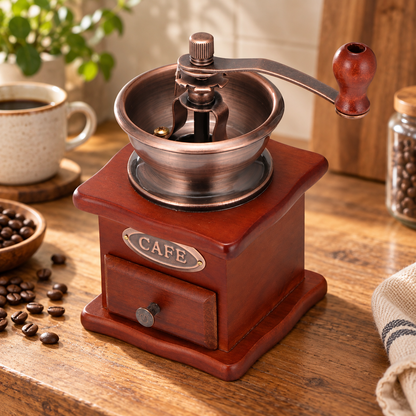 Manual Coffee Grinder, Vintage Wooden Hand Crank Coffee Mill