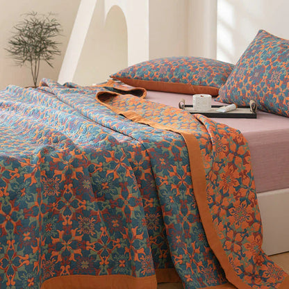 Blue Patterned Six-Layer Cotton Quilt Blanket