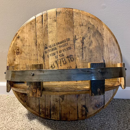 Whiskey Barrel Wall Shelf, Rustic Solid Wood, Round