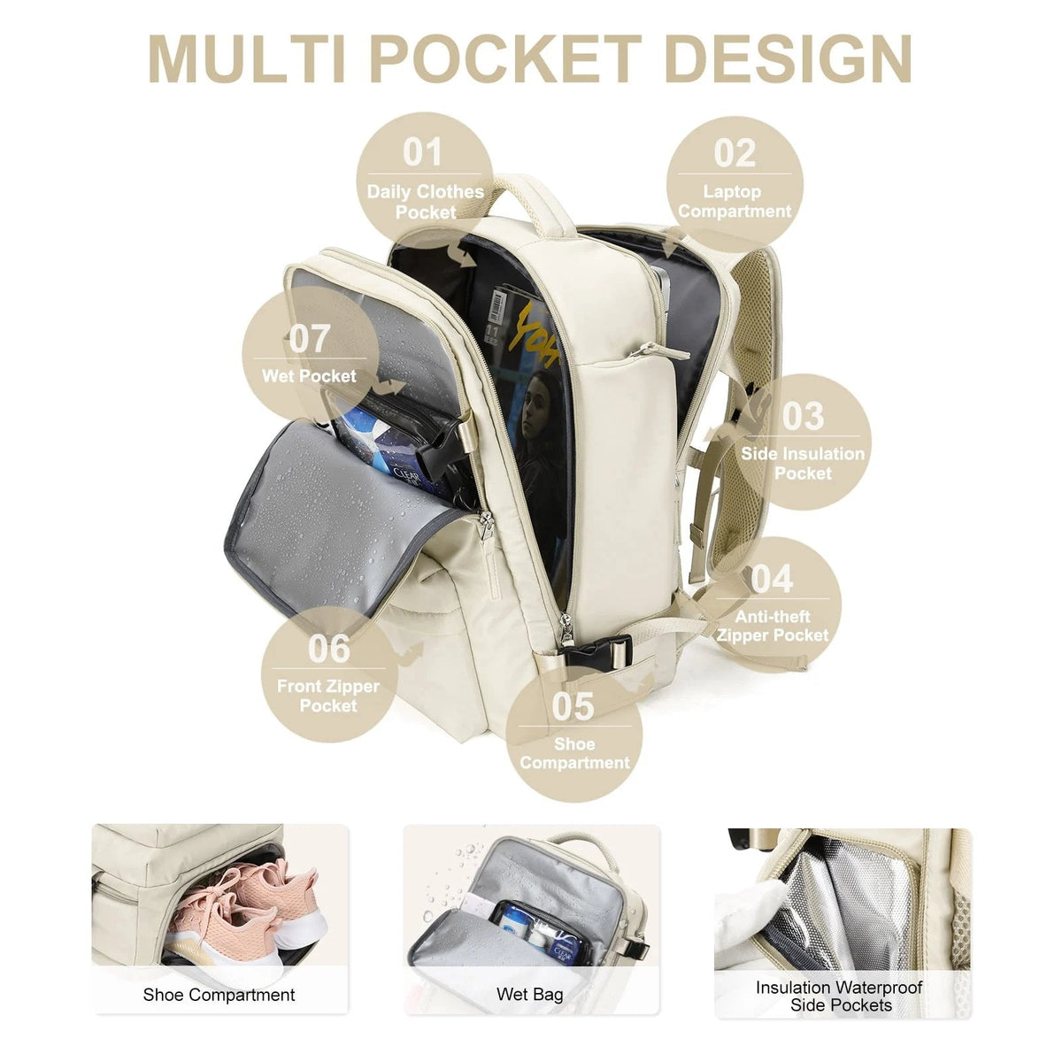 Women's Waterproof Hiking Backpack, 35L, Multifunction