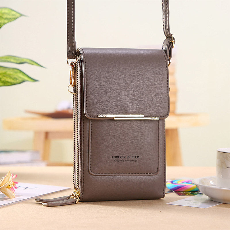 Anti-Theft Leather Bag with Touchscreen Window