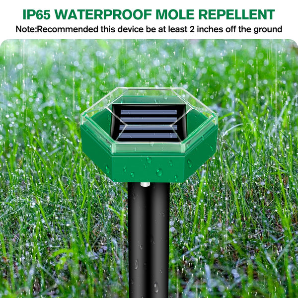 Solar Mole Repellent, 4 Pack Ultrasonic Stakes for Gophers, Voles & Burrowing Pests in Lawn & Garden