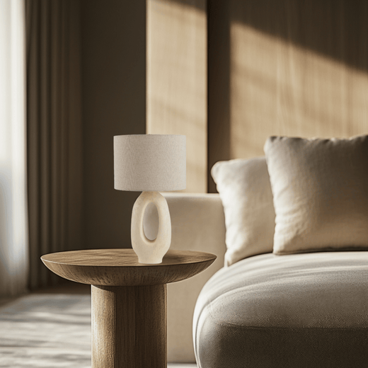 Modern Table Lamp, Sculptural Linen Shade Lamp for Bedroom & Living Room