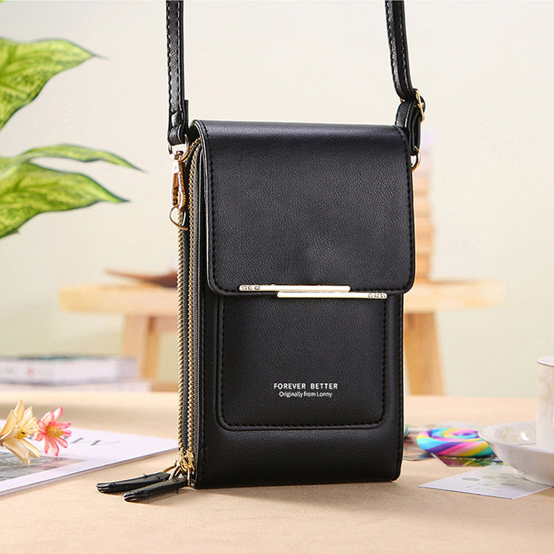 Anti-Theft Leather Bag with Touchscreen Window