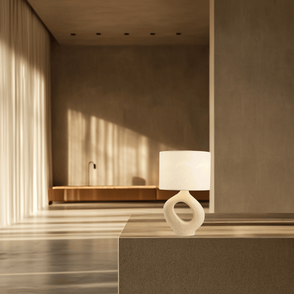 Modern Table Lamp, Sculptural Linen Shade Lamp for Bedroom & Living Room