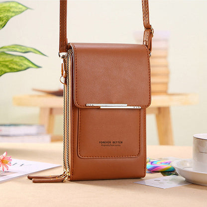 Anti-Theft Leather Bag with Touchscreen Window