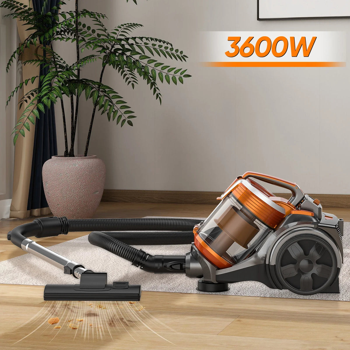 Powerful 3600W Vacuum Cleaner with Multi-Cyclonic Filtration
