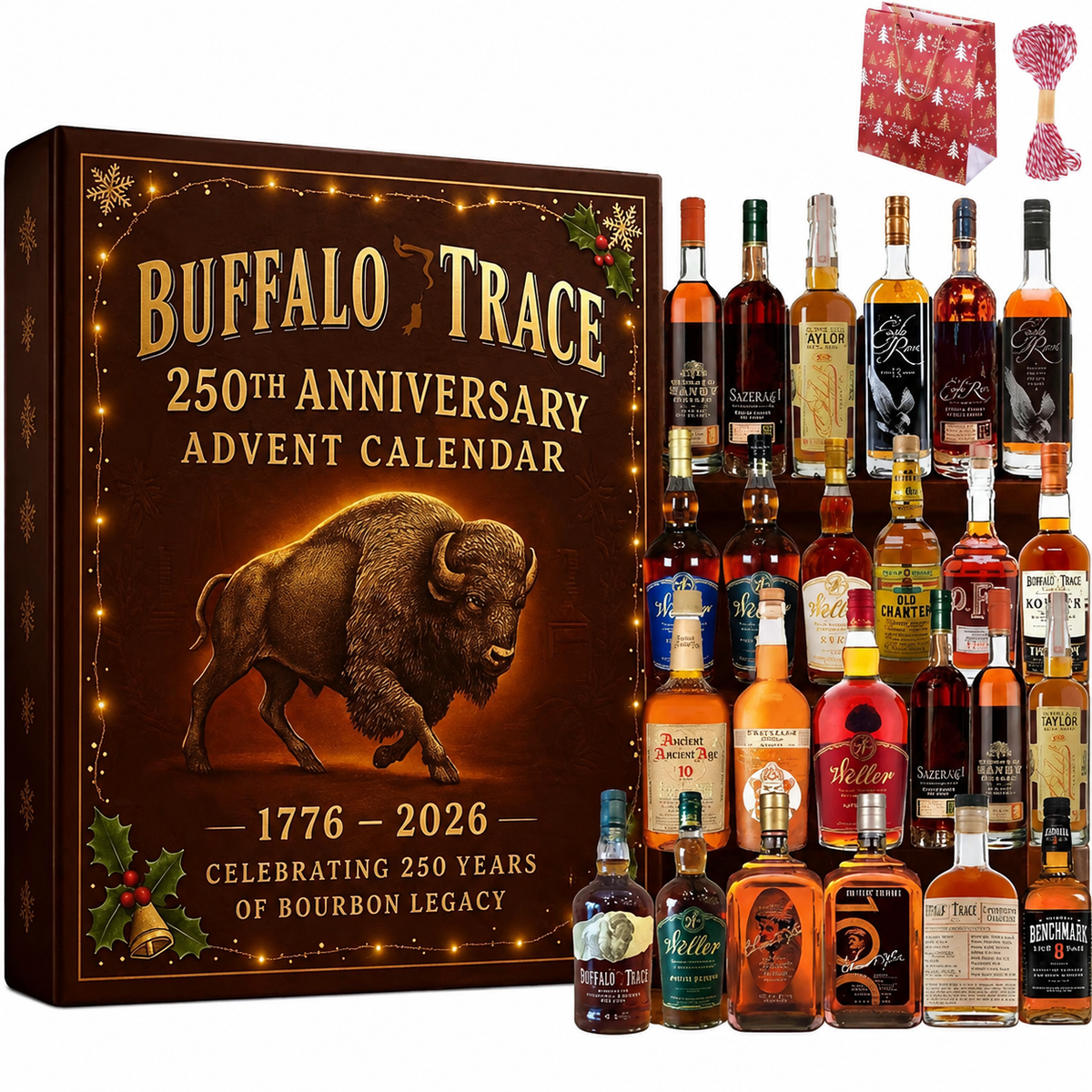 Bourbon Advent Calendar, Whiskey Christmas Countdown Ornament Gift Set