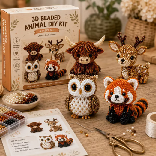 Bead Animal Kit, 3D Beaded Animal Craft Kit with Beads, Wire & Accessories for Kids & Adults