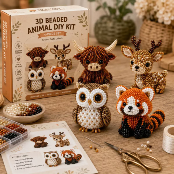 Bead Animal Kit, 3D Beaded Animal Craft Kit with Beads, Wire & Accessories for Kids & Adults