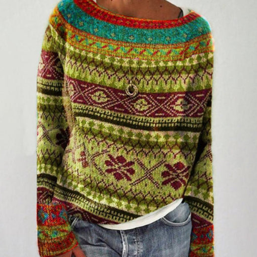 Women's Knit Sweater, Vintage Style Crew Neck Cotton Blend Pullover for Winter
