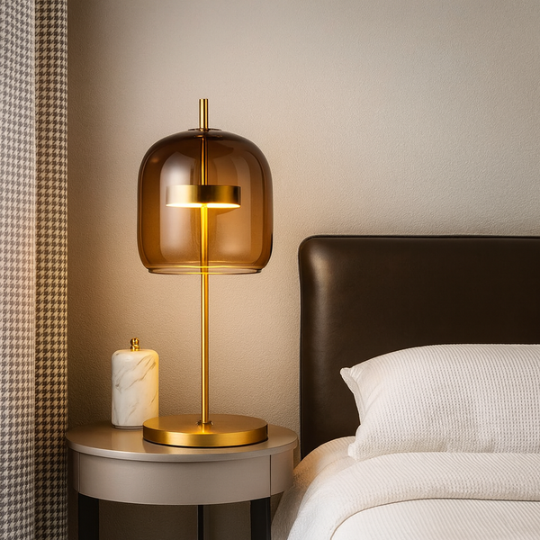 Stained Glass Table Lamp, Tiffany Style Bedside Lamp with Gold Iron Base