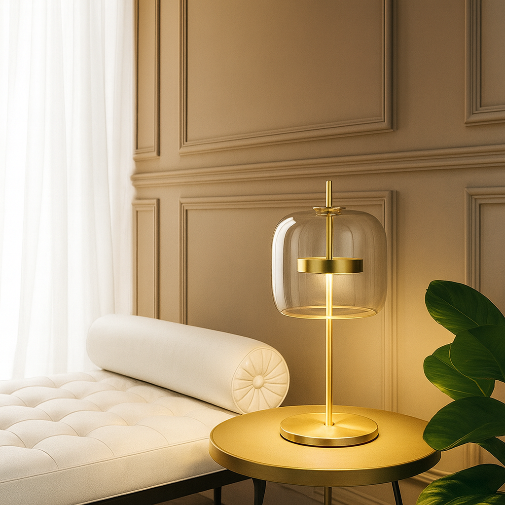 Stained Glass Table Lamp, Tiffany Style Bedside Lamp with Gold Iron Base