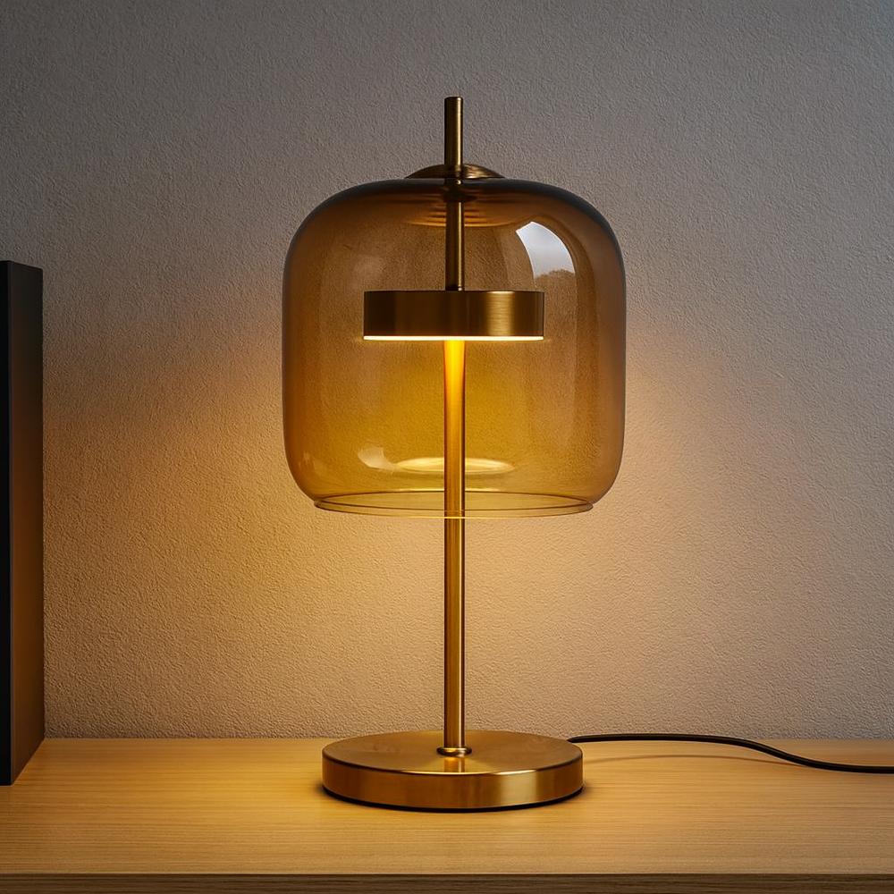 Stained Glass Table Lamp, Tiffany Style Bedside Lamp with Gold Iron Base