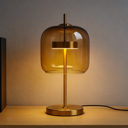 Stained Glass Table Lamp, Tiffany Style Bedside Lamp with Gold Iron Base