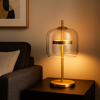 Stained Glass Table Lamp, Tiffany Style Bedside Lamp with Gold Iron Base
