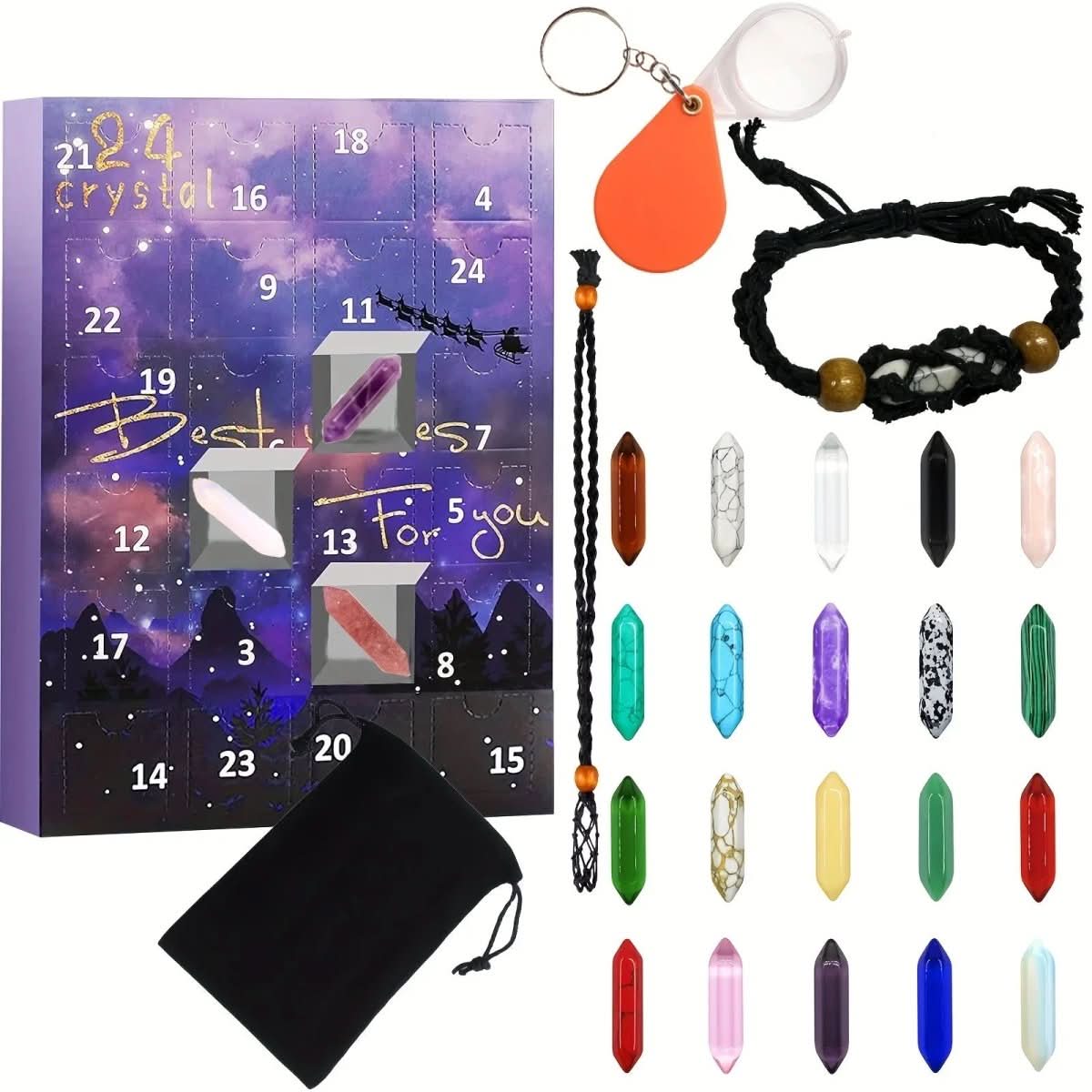 CRYSTAL ADVENT STONE CALENDAR 2025 24 Natural Gemstones