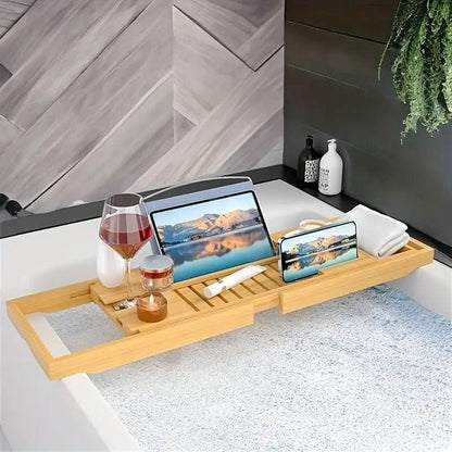 SOLAVERA Luxurious Extendable Bamboo Bathtub Tray