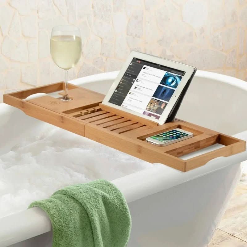 SOLAVERA Luxurious Extendable Bamboo Bathtub Tray
