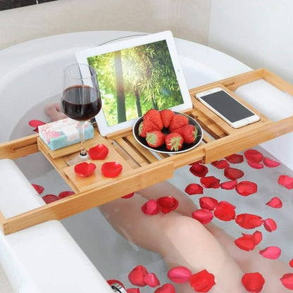 SOLAVERA Luxurious Extendable Bamboo Bathtub Tray