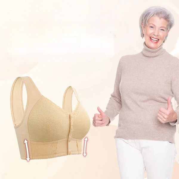 Front Closure Bra, Wireless Cotton Bra with Front Button Closure for Easy Everyday Wear