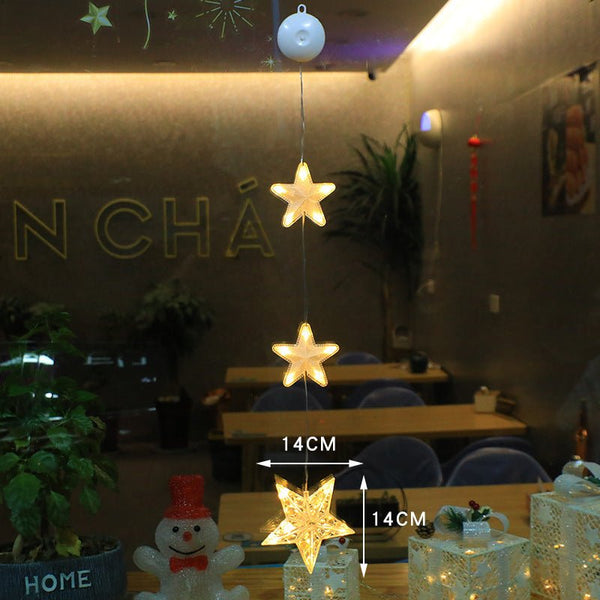 Christmas Window Lights with Suction Cups, LED Star & Moon Christmas Lights for Window, Glass & Mirror Decor