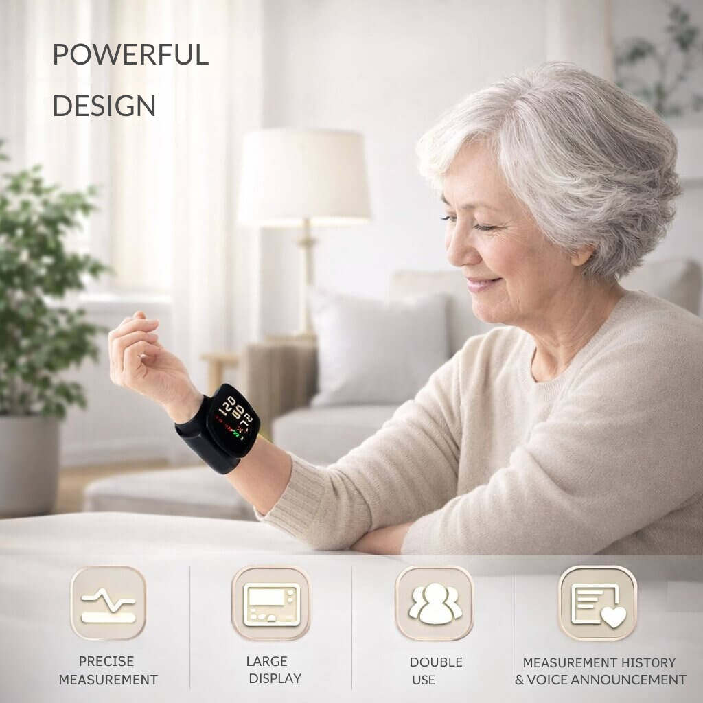 Wrist Blood Pressure Monitor with Touch Display and Voice, Rechargeable