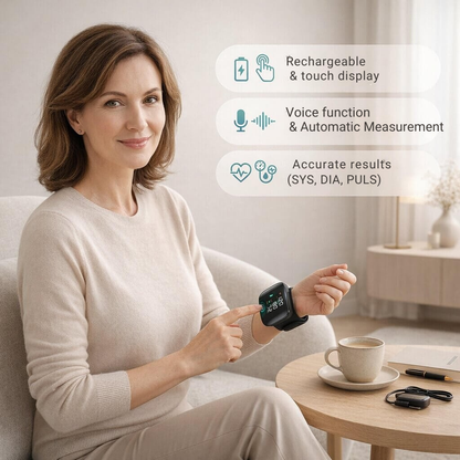 Wrist Blood Pressure Monitor with Touch Display and Voice, Rechargeable