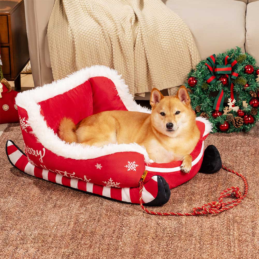 NOELTAIL Christmas Sleigh Dog Bed