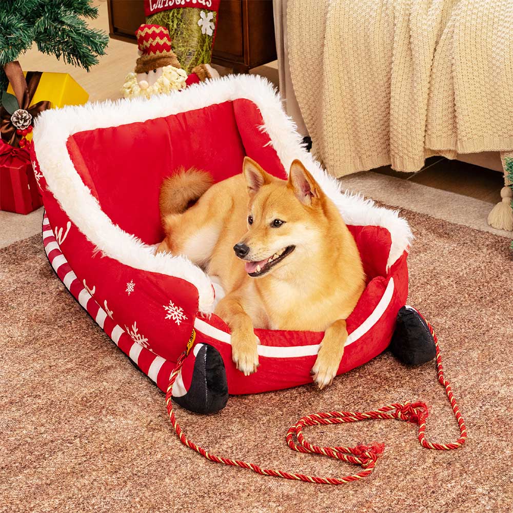 NOELTAIL Christmas Sleigh Dog Bed
