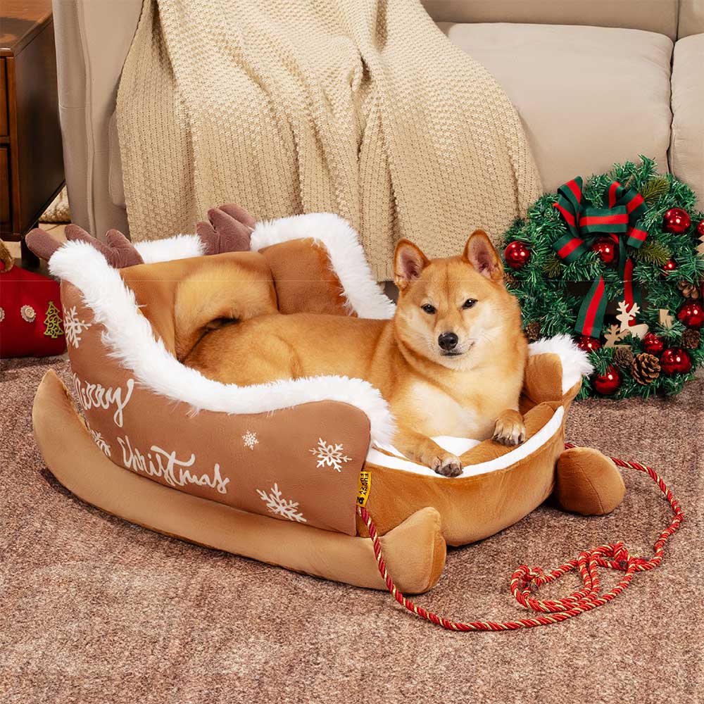 NOELTAIL Christmas Sleigh Dog Bed
