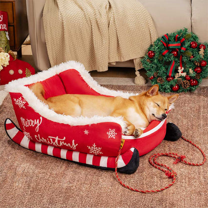 NOELTAIL Christmas Sleigh Dog Bed