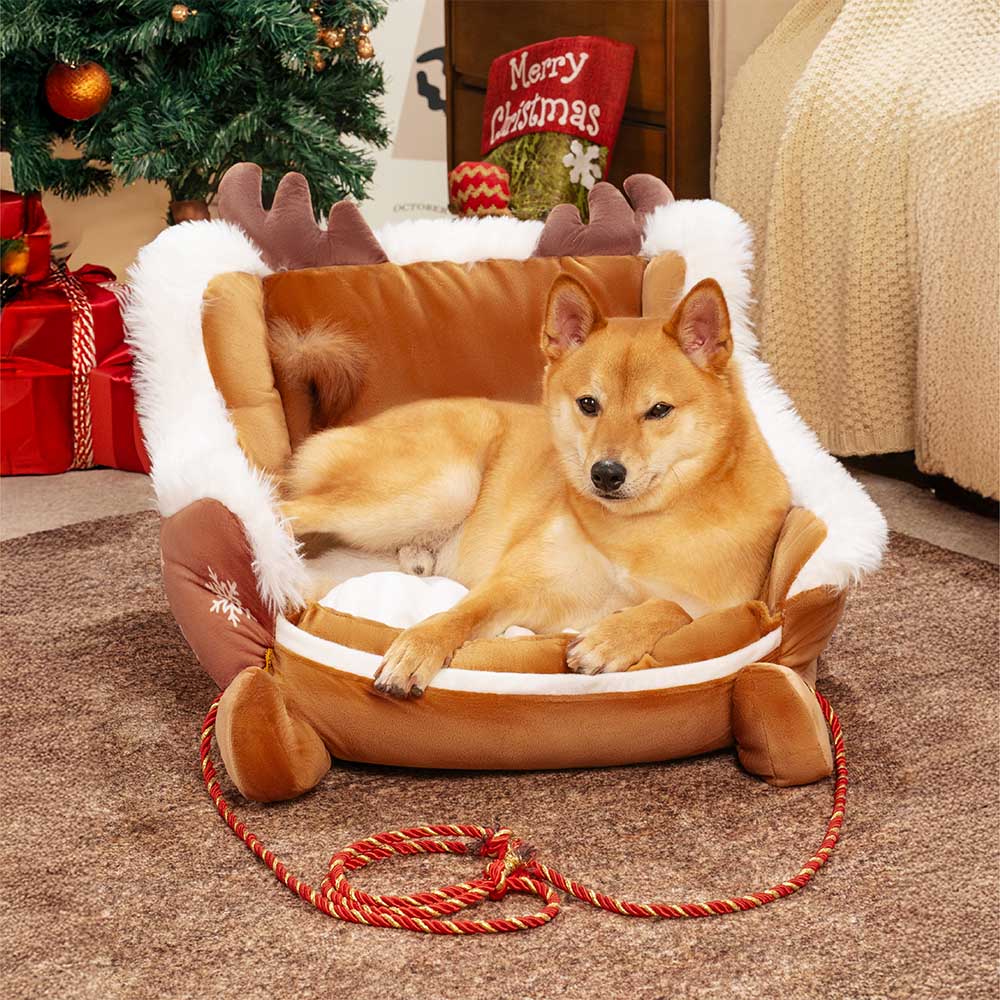 NOELTAIL Christmas Sleigh Dog Bed