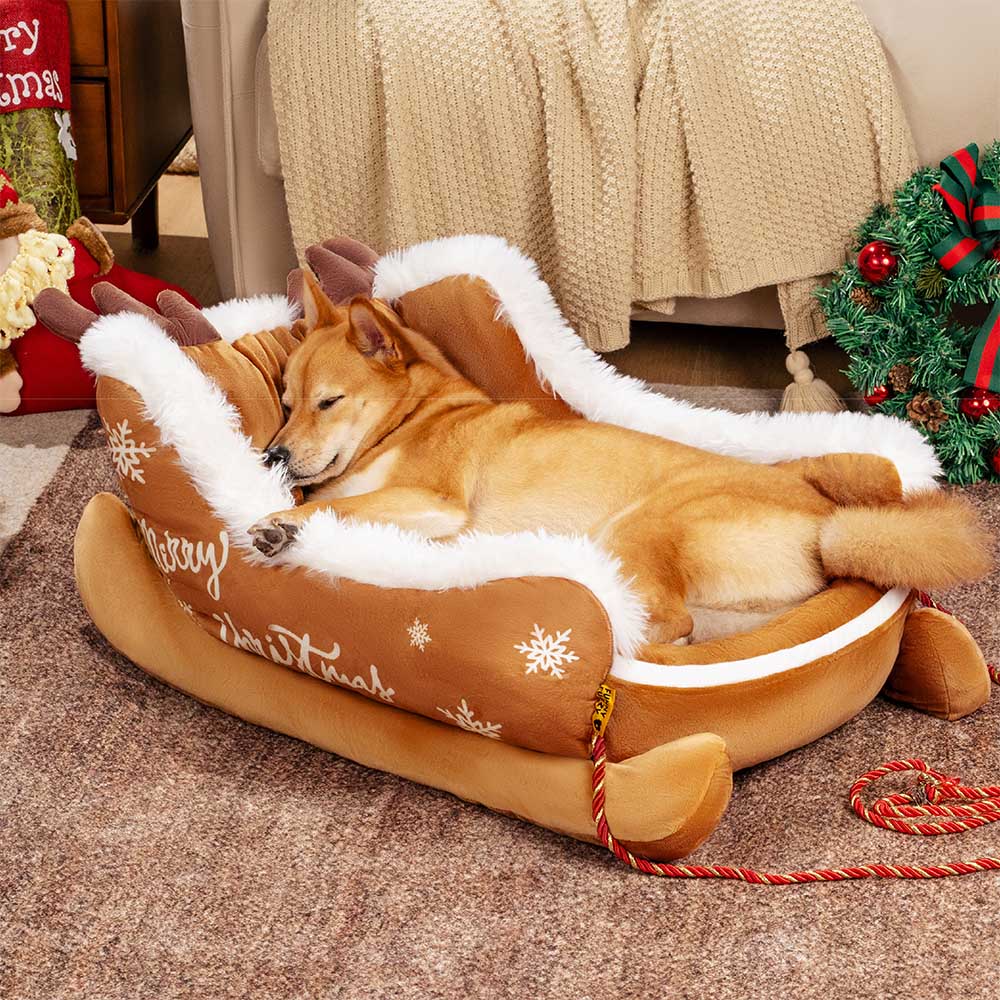 NOELTAIL Christmas Sleigh Dog Bed
