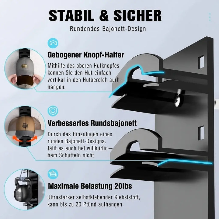 Wall-Mounted Cap Organizer, Holds 10 Caps