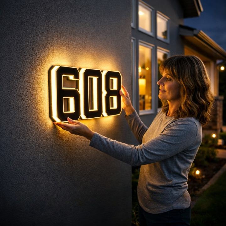 Solar House Number Sign with Automatic Light
