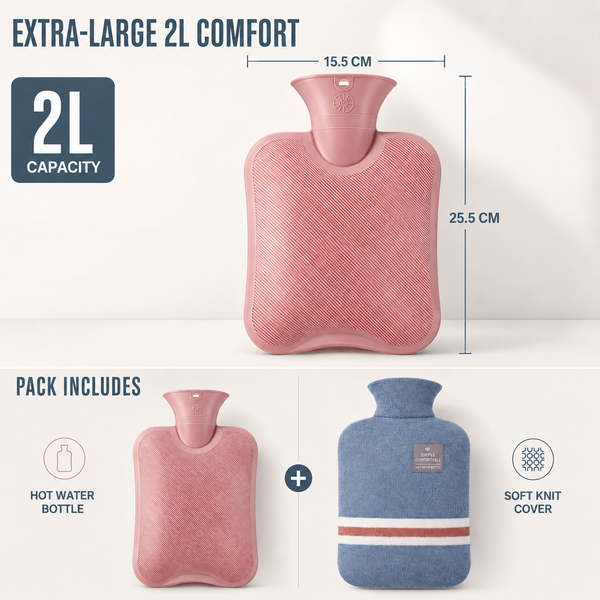 Extra Large Hot Water Bottle, 2 Liter Hot Water Bag with Soft Knit Cover for Warmth
