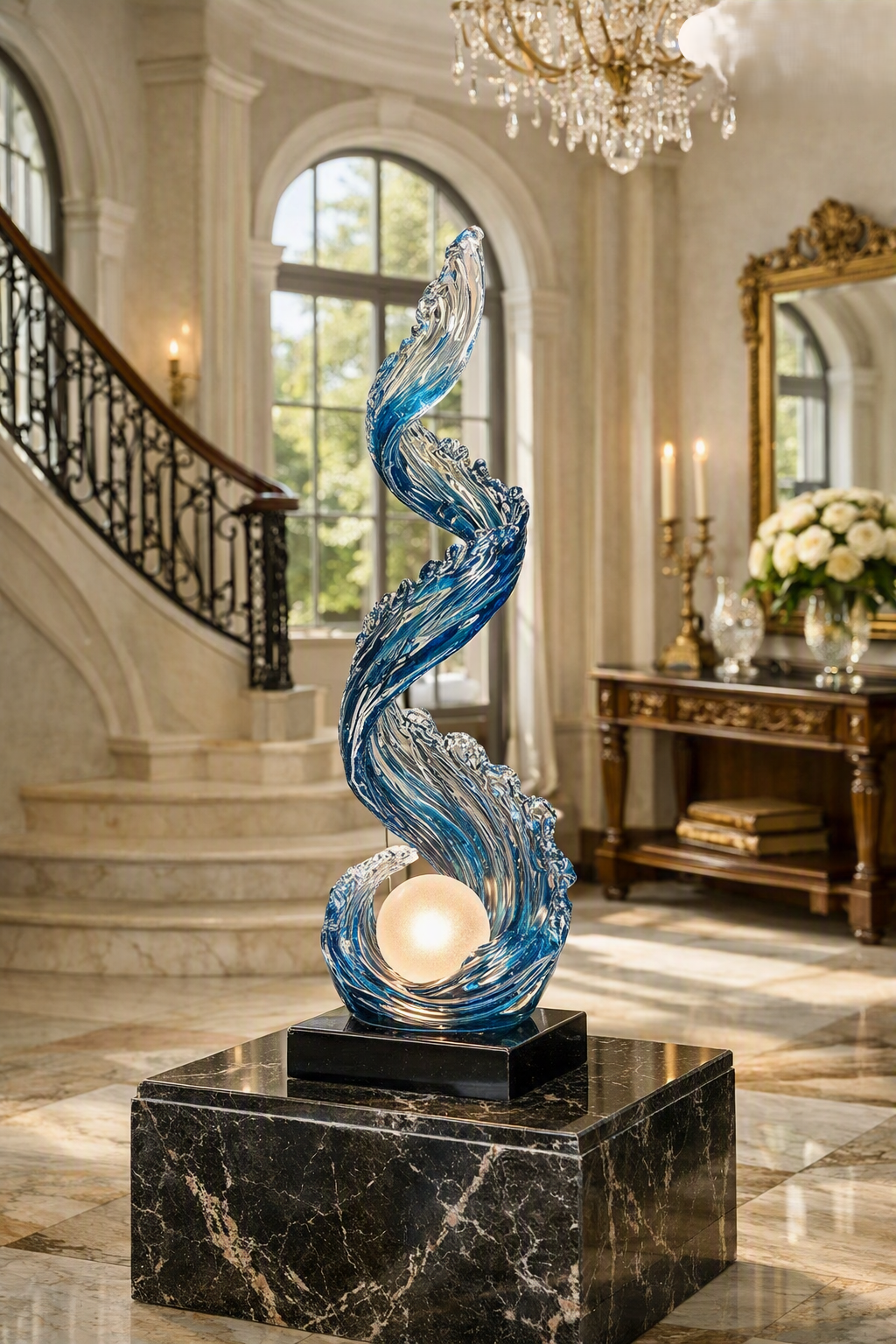 Sculpture Floor Lamp, Modern Blue Floor Decor for Living Room & Entryway