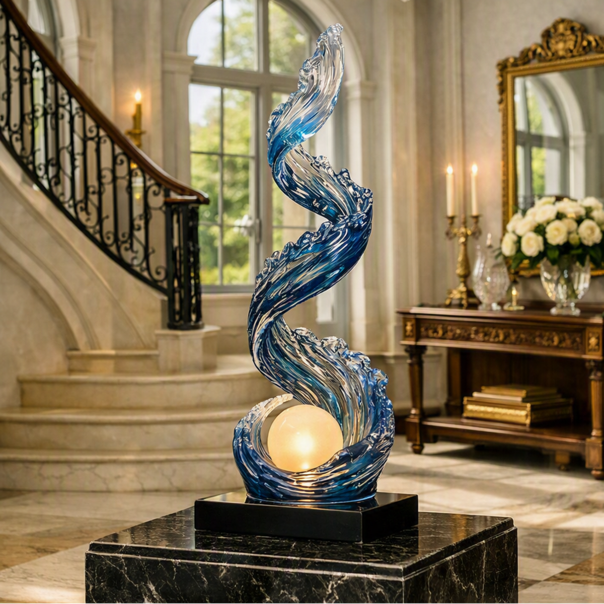 Sculpture Floor Lamp, Modern Blue Floor Decor for Living Room & Entryway