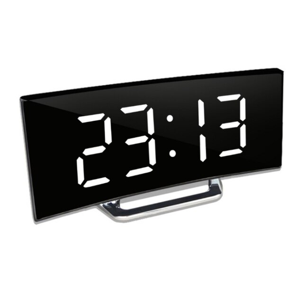 Digital Alarm Clock, Curved LED Mirror Clock with Auto Dimming, Temperature Display & Snooze