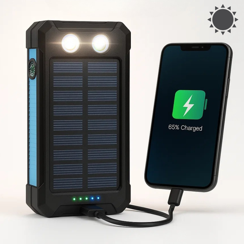 Solar Power Bank 500000mAh, Waterproof, Dual USB & LED