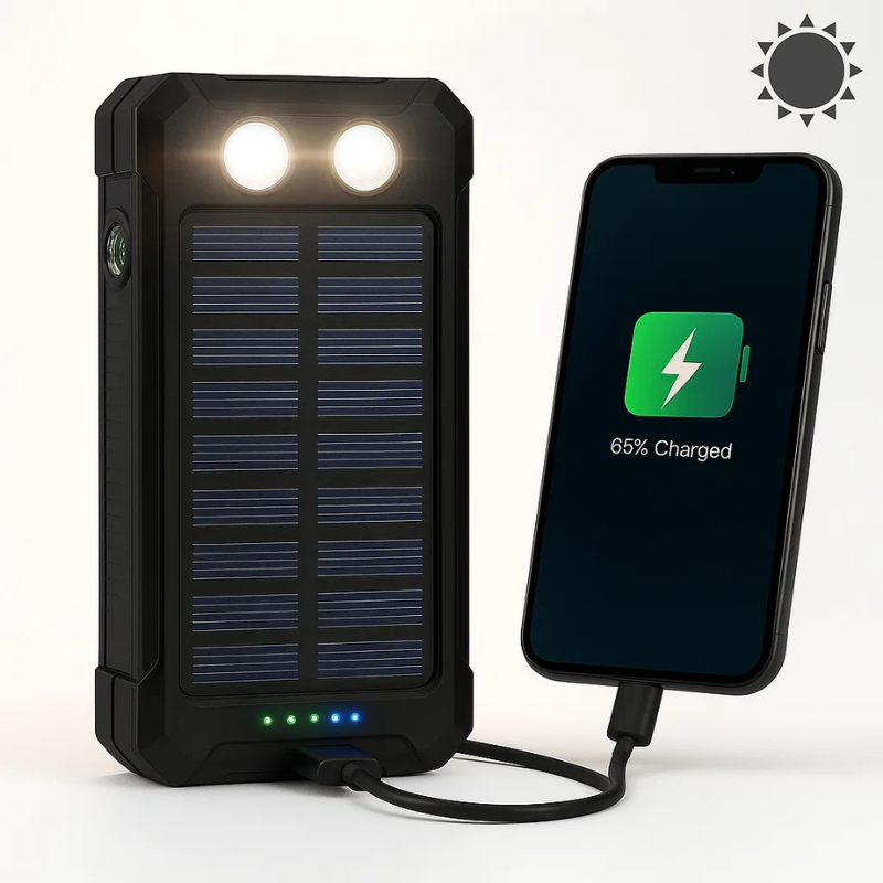 Solar Power Bank 500000mAh, Waterproof, Dual USB & LED