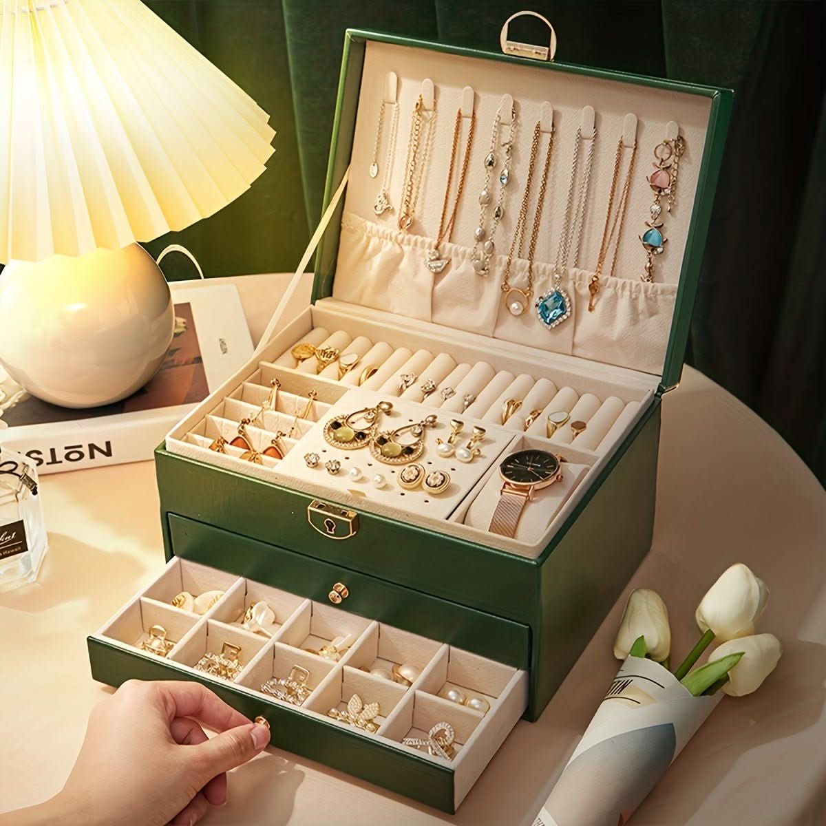 Elegant Jewelry Box Leather Storage for On the Go