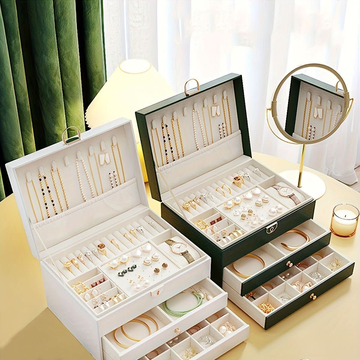Elegant Jewelry Box Leather Storage for On the Go