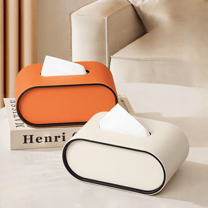 CUIRÉ Sophisticated Oval Leather Tissue Box
