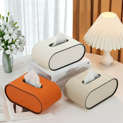 CUIRÉ Sophisticated Oval Leather Tissue Box