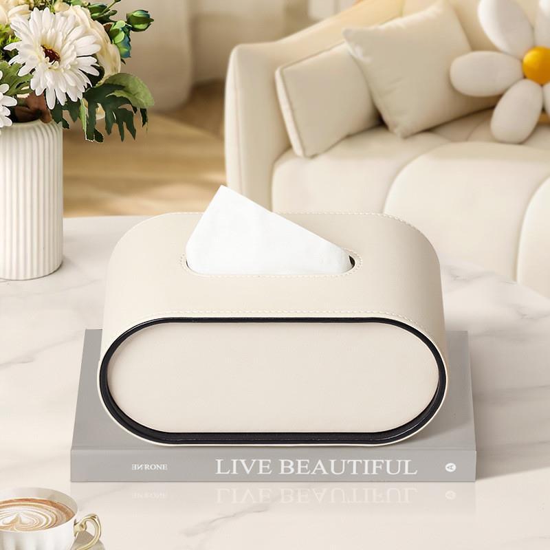 CUIRÉ Sophisticated Oval Leather Tissue Box